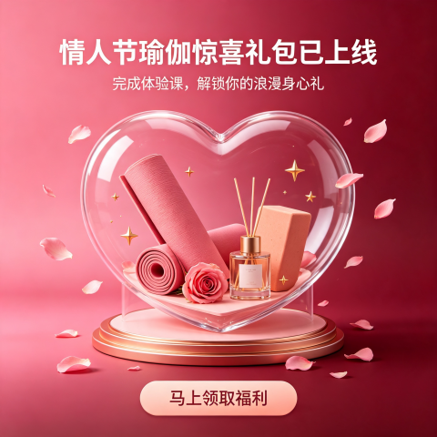 情人节瑜伽惊喜礼包已上线｜完成体验课，解锁你的浪漫身心礼
