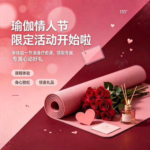 瑜伽情人节限定活动开始啦｜来体验一节浪漫疗愈课，领取专属心动好礼