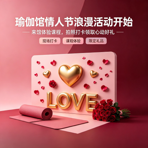 瑜伽馆情人节浪漫活动开始｜来馆体验课程，拍照打卡领取心动好礼