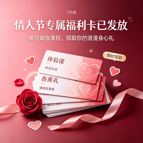 情人节专属福利卡已发放｜体验瑜伽课程，领取你的浪漫身心礼